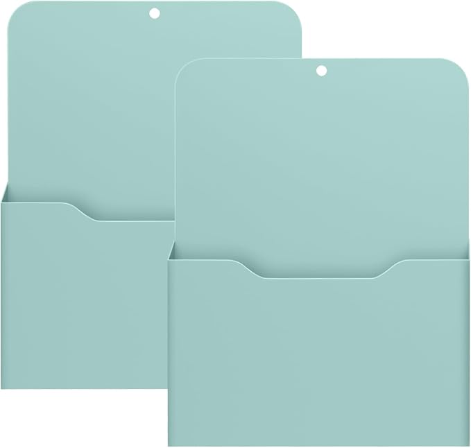 MoKo Magnetic File Holder, A4 Large Size Refrigerator Storage Organizer Magnet Pencil Cups Marker Paper Letter Pen Holder Stationery Supplies for Classroom Office Home, 2 Pack, Green