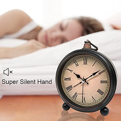 TooTa Vintage Retro Analog Alarm Clock, 4.5 inch Super Silent Non Ticking Small Clock with Night Light, Battery Operated, Simply Design, for Living Room, Bedroom, Bedside, Desk, Gift Clock (Roman)