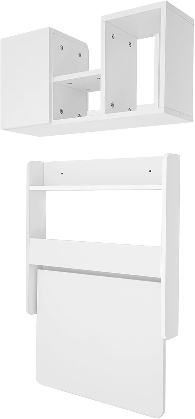 Floating Desk, 24" Wall Mounted Folding Desk with Bookshelf Folding Wall Desks Space Saving Workstation with Storage Shelves for Home Office Bedroom Study Room Small Space