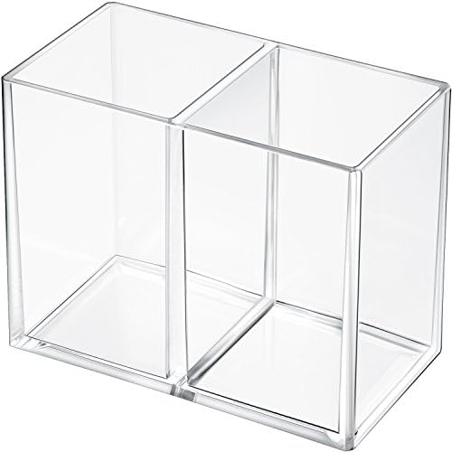 Gejoy Acrylic Pencil Pen Holder Clear Makeup Brush Organizer 2 Compartments for Desktop Stationery Office Bedroom