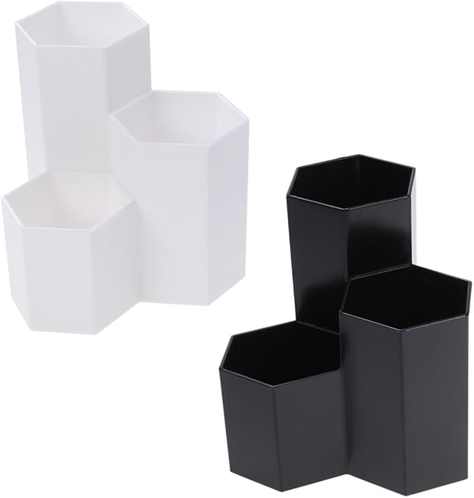 Desk Organizer Pencil Holder, Black Hexagon Pencil Holder Multifunctional Pen Holder Makeup Holder Organizer for Home Office School Classroom, 1 Pack