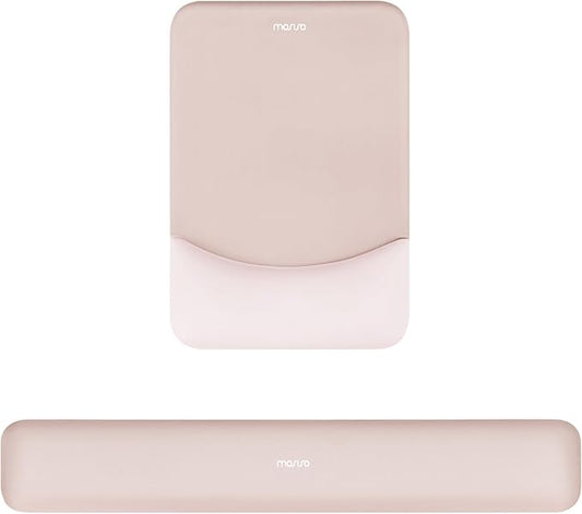 MOSISO Wrist Rest Support for Mouse Pad&Keyboard Set, Rectangular Ergonomic Mousepad Non-Slip Base Home/Office Pain Relief&Easy Typing Pad with Neoprene Cloth&Raised Silicone Lining, Apricot