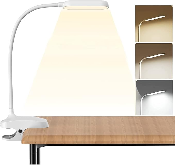 COLORLIFE Desk Lamp Clip On Light-7W 2600mAH Flexible Gooseneck Battery Operated Rechargeable Reading Lamp with Clamp & Stepless Brightness for Desk,Piano,Bed Headboard and Computers