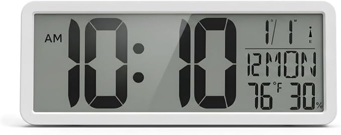 Atomic Digital Wall Clock Battery Operated Large Display | Automatic Time Setting with Day Date Temperature Humidity Alarm 12/24 Hour | Wall Or Desk Clock for Home Office Seniors