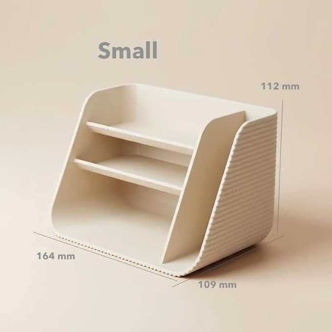 Modern Desk Organizer with 3 Compartments, Beige Plastic Storage Caddy for Office Supplies, Pen Holder & Notebook Organizer for Home Office Desk, Minimalist Desktop Organizer