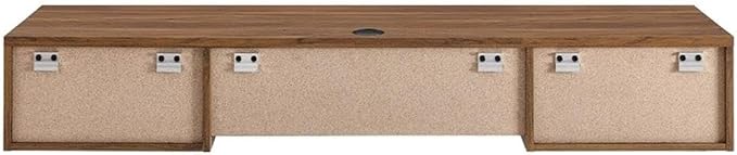 Pemberly Row Wall Mount Office Desk, 60 in Wide Particleboard and Wood, Walnut Finish, Pull-Out Keyboard Tray, Cable Management, Full-Extension Glide Drawers, Mid-Century Style for Home Office or
