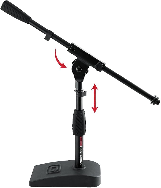 Gator Frameworks Short Weighted Base Desktop Microphone Stand with Boom arm, and Adjustable Height, Base Dimensions - 4.5" X 8" (GFW-MIC-0821)