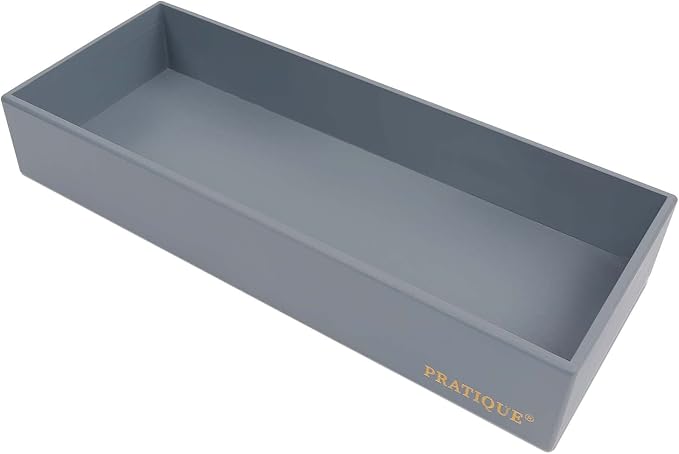 PRATIQUE Bamboo Drawer Organizer - Kitchen Utensil Organizer Silverware Tray Cutlery Holder，Office Desk Supplies and Accessories,15 * 5.9 * 2.6,Grey
