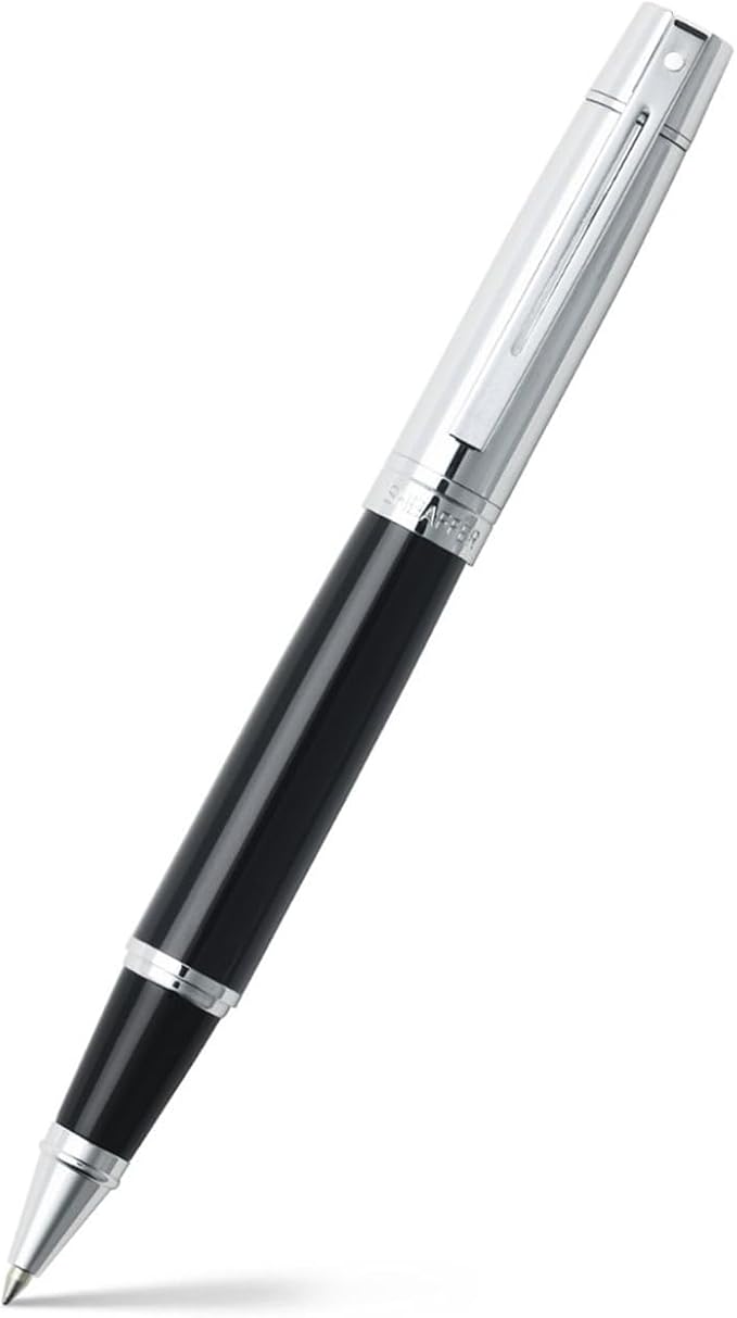 Sheaffer 300 Glossy Black Rollerball Pen with Bright Chrome Cap and Chrome-Plated Trim