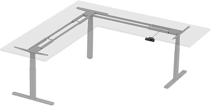 Monoprice Triple-Motor Sit-Stand Corner Desk Frame - Height-Adjustable, L-Shaped, Gray - Workstream Collection