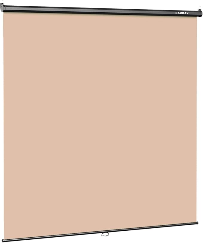 RAUBAY Retractable Pull Down Beige Screen Backdrop - 78.7" x 86.6" Collapsible Wall-Mount Nude Background for Professional Video Production, Photography, TikTok and Video Conferencing