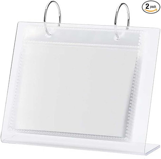 Clear Acrylic Photo Album 5 Inch Flip Calendar Style Photo Frame Scrapbook Album L-Shape Desktop Photo Display Stand Vertical Sign Holder, 17 Pages Hold 34 Pictures (1 Piece)