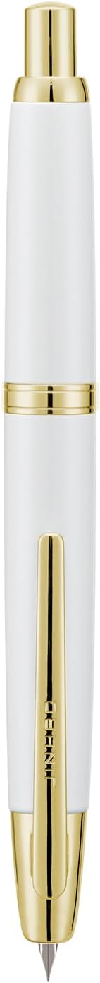 Jinhao 10 Press Fountain Pen with Box, Pearl White Retractable Fine Nib with Converter Set (Golden Clip)