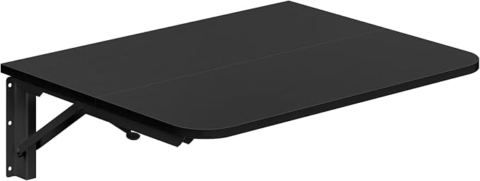 HOOBRO Folding Table, Wall Mounted Floating Desk with Iron Bracket, Drop Leaf Table for Small Spaces, Kitchen, Laundry Room, Home, Office, Black BK054BZ01