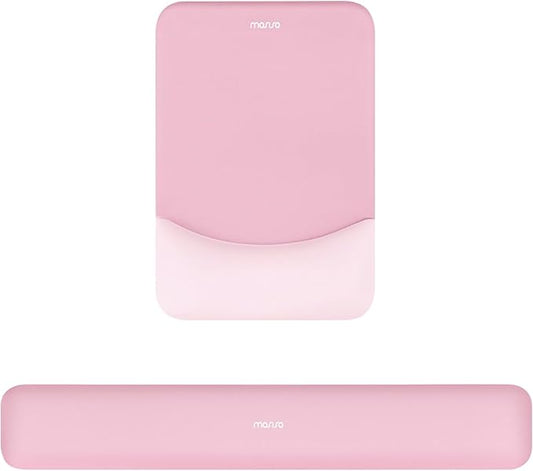 MOSISO Wrist Rest Support for Mouse Pad&Keyboard Set, Rectangular Ergonomic Mousepad Non-Slip Base Home/Office Pain Relief&Easy Typing Pad with Neoprene Cloth&Raised Silicone Lining, Pink