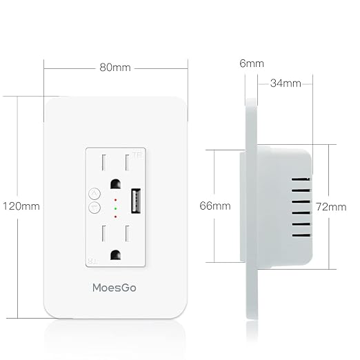 MoesGo Smart Power Wall Outlet with USB, WiFi Socket with 2 Plug outlets 15 Amp Divided Control, Smart Life/Tuya APP Remote Controller, ETL Certified, Work with Alexa and Google Home, No Hub Required