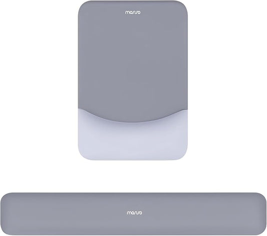 MOSISO Wrist Rest Support for Mouse Pad&Keyboard Set, Rectangular Ergonomic Mousepad Non-Slip Base Home/Office Pain Relief&Easy Typing Pad with Neoprene Cloth&Raised Silicone Lining, Gray