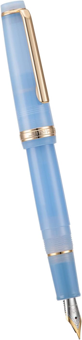 Jinhao 82 Acrylic Fountain Pen, Iridium Extra Fine Nib with Ink Converter, Transparent Light Blue Classic Design Smooth Writing Pen (Gold Trim)
