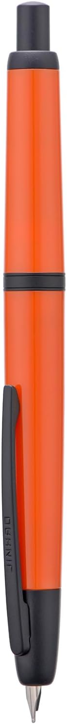 Jinhao 20 Press Fountain Pen, Orange Red Retractable Medium Nib with Ink Converter Set (Black Clip)