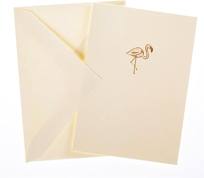 Graphique Pink Flamingo La Petite Presse Boxed Notecards - 10 Embossed and Embellished Gold Foil Pink Flamingo Blank Cards with Matching Envelopes, 3.25" x 4.75"