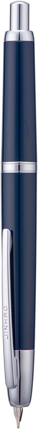 Jinhao 20 Press Fountain Pen, Dark Blue Retractable Fine Nib with Ink Converter Set (Silver Clip)