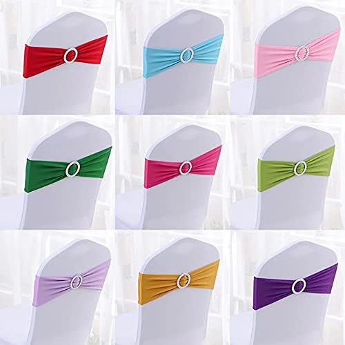 Tvoip 10PCS Chair Cover Stretch Band with Buckle Slider Sashes Bow Wedding Banquet Chair Decoration (Dark Purple)
