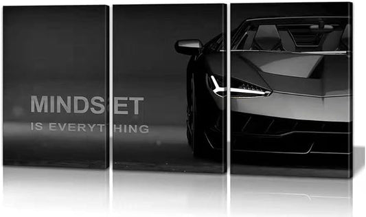 KAWAHONE Motivational Canvas Wall Art Lamborghini Posters Prints Entrepreneur -Mindset is Everything-Office Decor Set 3 Pieces Motivational Wall Art Canvas Print Inspirational Quote Ready to Hang