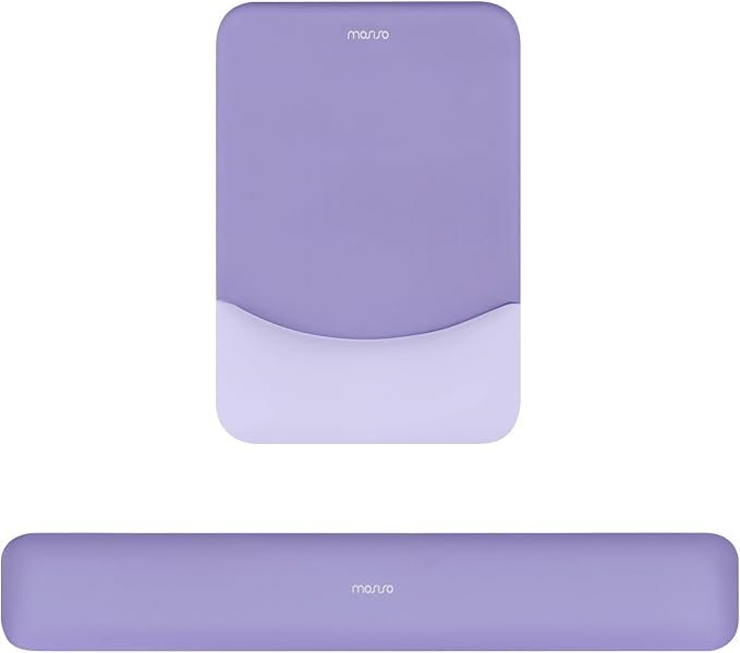 MOSISO Wrist Rest Support for Mouse Pad&Keyboard Set, Rectangular Ergonomic Mousepad Non-Slip Base Home/Office Pain Relief&Easy Typing Pad with Neoprene Cloth&Raised Silicone Lining, Purple