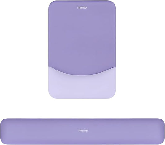MOSISO Wrist Rest Support for Mouse Pad&Keyboard Set, Rectangular Ergonomic Mousepad Non-Slip Base Home/Office Pain Relief&Easy Typing Pad with Neoprene Cloth&Raised Silicone Lining, Purple