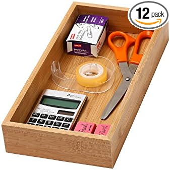 YBM HOME Pack of 12 Bamboo Drawer Organizer Storage Box for Kitchen Drawer, Junk Drawer, Office, Bedroom, Children Room, Craft, Sewing, and Bathroom, 6x12x2 inch