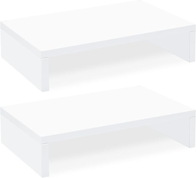 TEAMIX White Monitor Stand Riser, 2 Pack Wood | Dual Stand for 2 monitors. Holds 80 lbs, Stack or Separate Adjustable Use, Fits laptop, TV, PC. For Home Office, Gaming