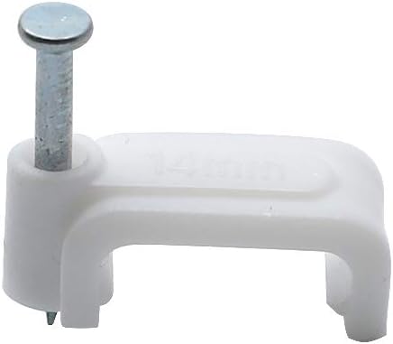 Flat Ethernet Cable Wire Clips with Nail, 14mm, White, 100pcs | Single Coaxial Cable Clamps, Cable Management