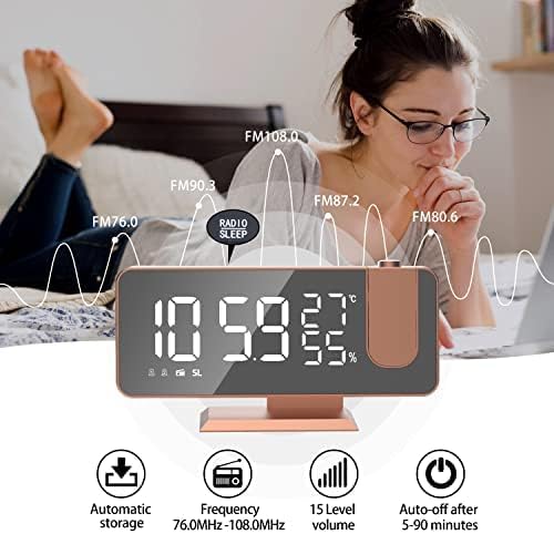 Projection Digital Alarm Clock for Bedrooms, Alarm Clock Radio on Ceiling | USB Charger Port, Temperature & Humidity Display, 7.3” Large Mirror LED Display,12/24H,Snooze,Dual Loud Clock- 4 Dimmer
