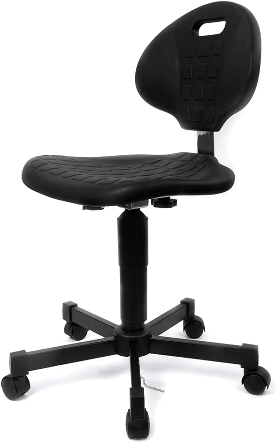 Ergonomic Polyurethane Chair with Heavy Duty Steel Base, 16"-21" Height Adjustment, Firm Task Chair for Automotive, Lab, Cleanroom, Home