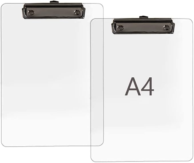 JIARI 2 Pack Clear Acrylic Office Clipboard A4 Letter Size 8.6" x 12.2" (Black)