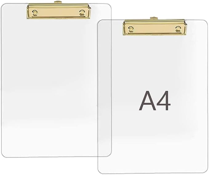 JIARI 4 Pack Clear Acrylic Office Clipboard A4 Letter Size 8.6" x 12.2" | (Gold 4 Pack)