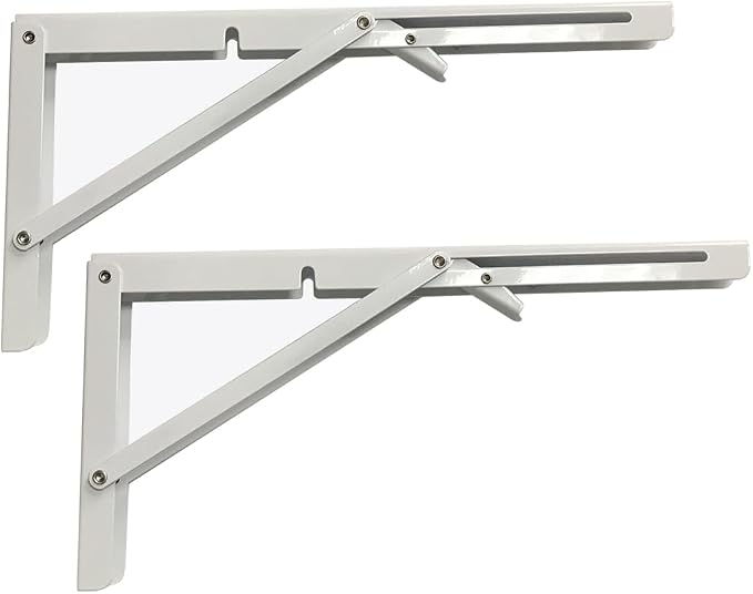 White Folding Shelf Brackets Max. Load 220 lb, Heavy Duty DIY Wall Mounted Shelf Bracket Space Saving for Table Work Bench (8 INCH-2PCS)