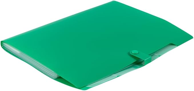 JAM PAPER Slim Expanding File Folder - 5 Pocket Plastic File Folder – Snap Closure - 9 x 11 1/2 - Green - Sold Individually