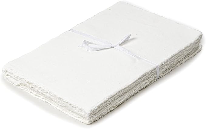 50 Sheets - Rough/Textured Watercolor Paper - 9.5 X 12.5 inches(150GSM) - Handmade/Deckle Edge Paper Made from Virgin Egyptian Cotton - White by Leather Village