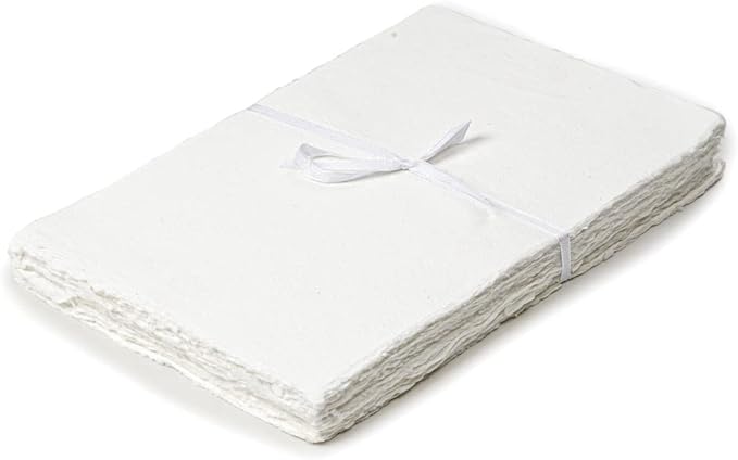 50 Sheets - Rough/Textured Watercolor Paper - 6 X 4 inches(150GSM) - Handmade/Deckle Edge Paper Made from Virgin Egyptian Cotton - White by Leather Village