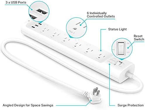 Kasa Smart Plug Power Strip HS300, Surge Protector with 6 Individually Controlled Smart Outlets and 3 USB Ports, Compatible with Alexa & Google Home, No Hub Required, White (Pack of 10)