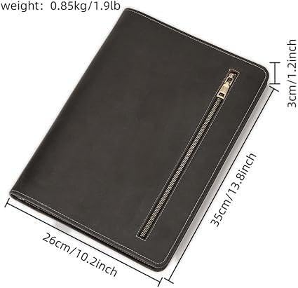 Zippered Padfolio Organizer, Leather Planner Binder, 12.9 Inch Portfolio Folder for Documents, Letter Size Business Card Tablet Document Holder for Men&Women
