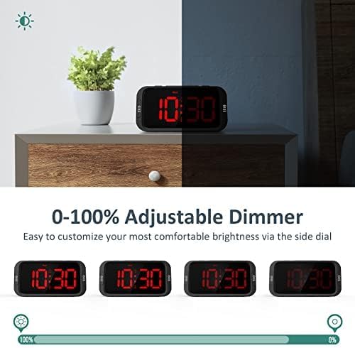 Odokee Digital Dual Alarm Clock for Bedroom with 0-100% Dimmable Display | Easy to Set Alarm Clock with Weekday/Weekend Mode - Loud Alarm for Heavy Sleepers with 5 Sounds Adjustable Volume - Red