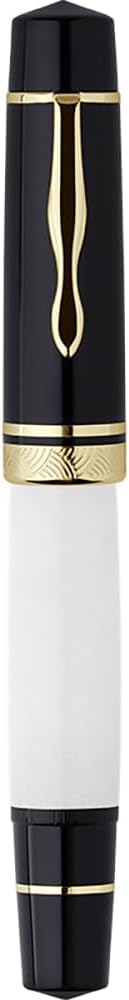 erofa Majohn P139 Piston Resin Fountain Pen Medium Nib with Box, Brass Piston System Large Capacity Writing Pen, Black White