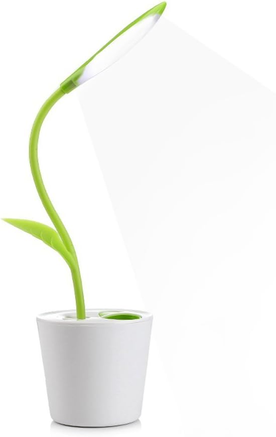 Flexible USB Touch Desk Lamp, Flexible Neck LED Desk Lamp 3 Level of Brightness Sapling Pot with Plant Pencil Holder for Office Study Reading (Dark Green)