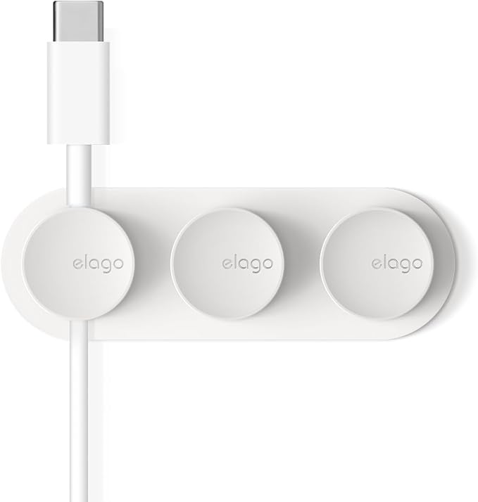 elago Magnetic Cable Management Buttons | Reusable Sticker Attaches to Surface, Organize 3 Cables, Magnetic cable holder, Powerful magnets, Desk Organization (White)