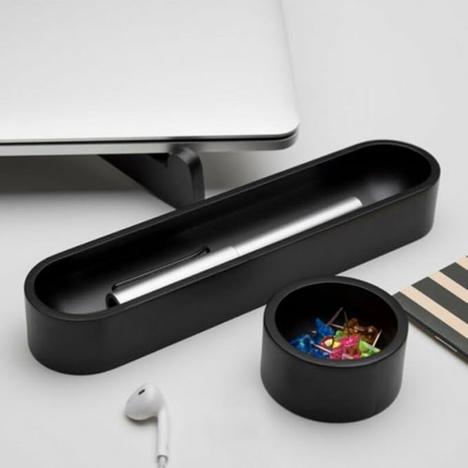 Desktop Organizer Set, Modern Black Plastic Storage Trays, Minimalist Office Pen Holder and Small Item Organizer for Desk, Countertop