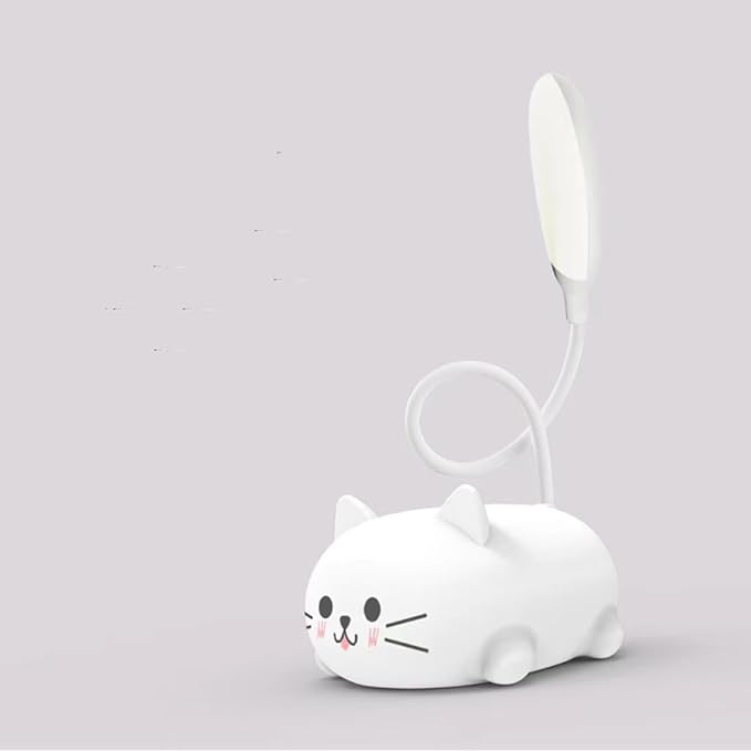Neioaas LED Desk Lamp for Kids, Cute Cat Lamp USB Rechargeable Reading Light,Portable LED Table Light, Flexible Gooseneck Eye-Care Cartoons Small Desk Lamp Girls Gifts (White)