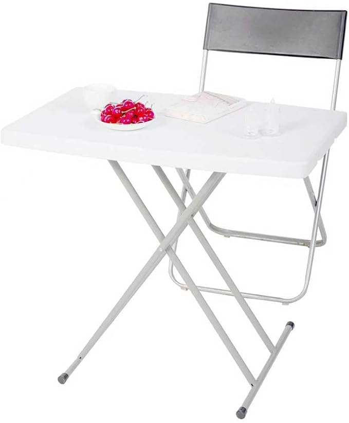 30 Inch - Small Desk Adjustable Height TV Tray for Laptop,Couch, Camping - Heavy Duty Utility Foldable Table for Small Spaces, Portable White Granite Folding Table