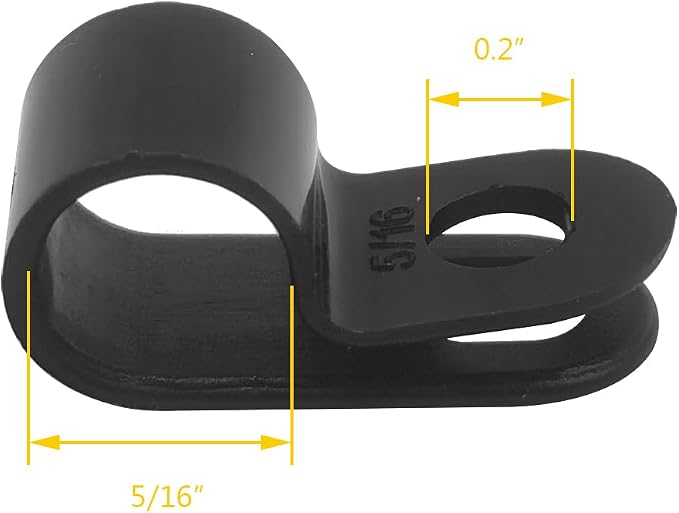 Cable Clamp R-Type Cable Clip Wire Clamp 5/16" Nylon Screw Mounting Cord Fastener Clips with Screws for Wire Management - Black - 50 Pcs